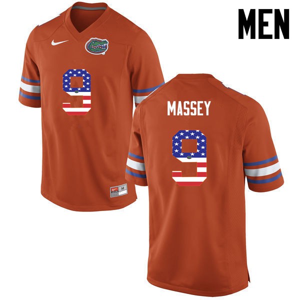 Florida Gators Men #9 Dre Massey College Football Jersey USA Flag Fashion Orange
